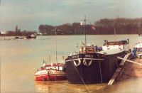Barges on flooded river